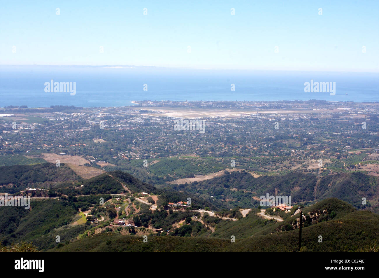 View of the valley around Santa Barbara, California taken from the Santa Ynez Mountains Stock Photo