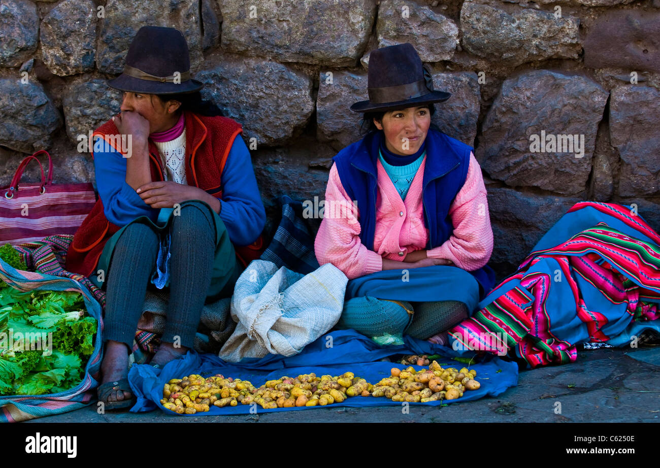 Peruvian women in a market in Cusco Peru Stock Photo Alamy