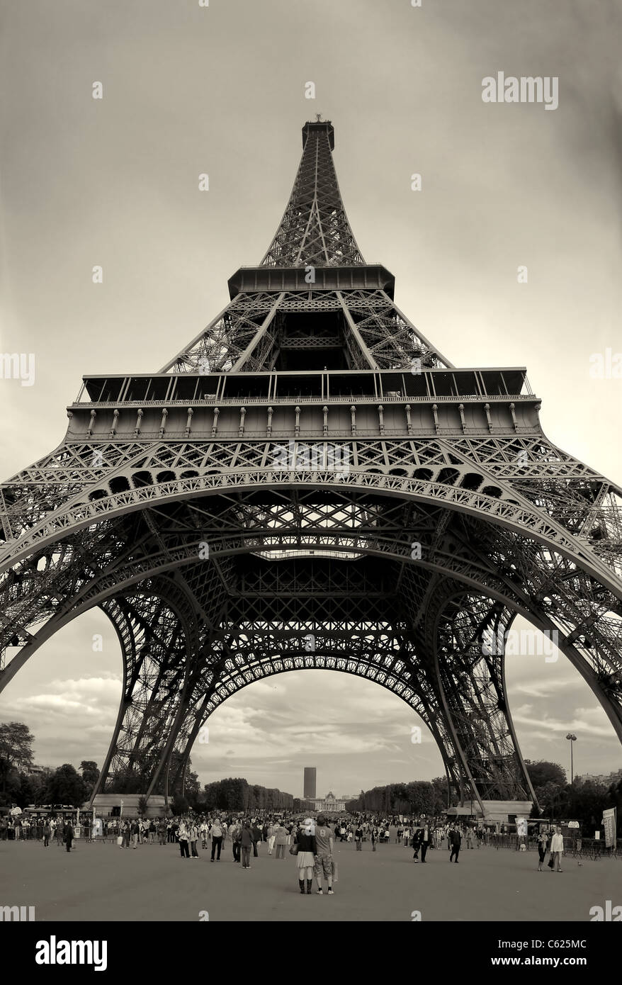 Vertical capture of famous Eiffel Tower in Paris, France (sepia toned