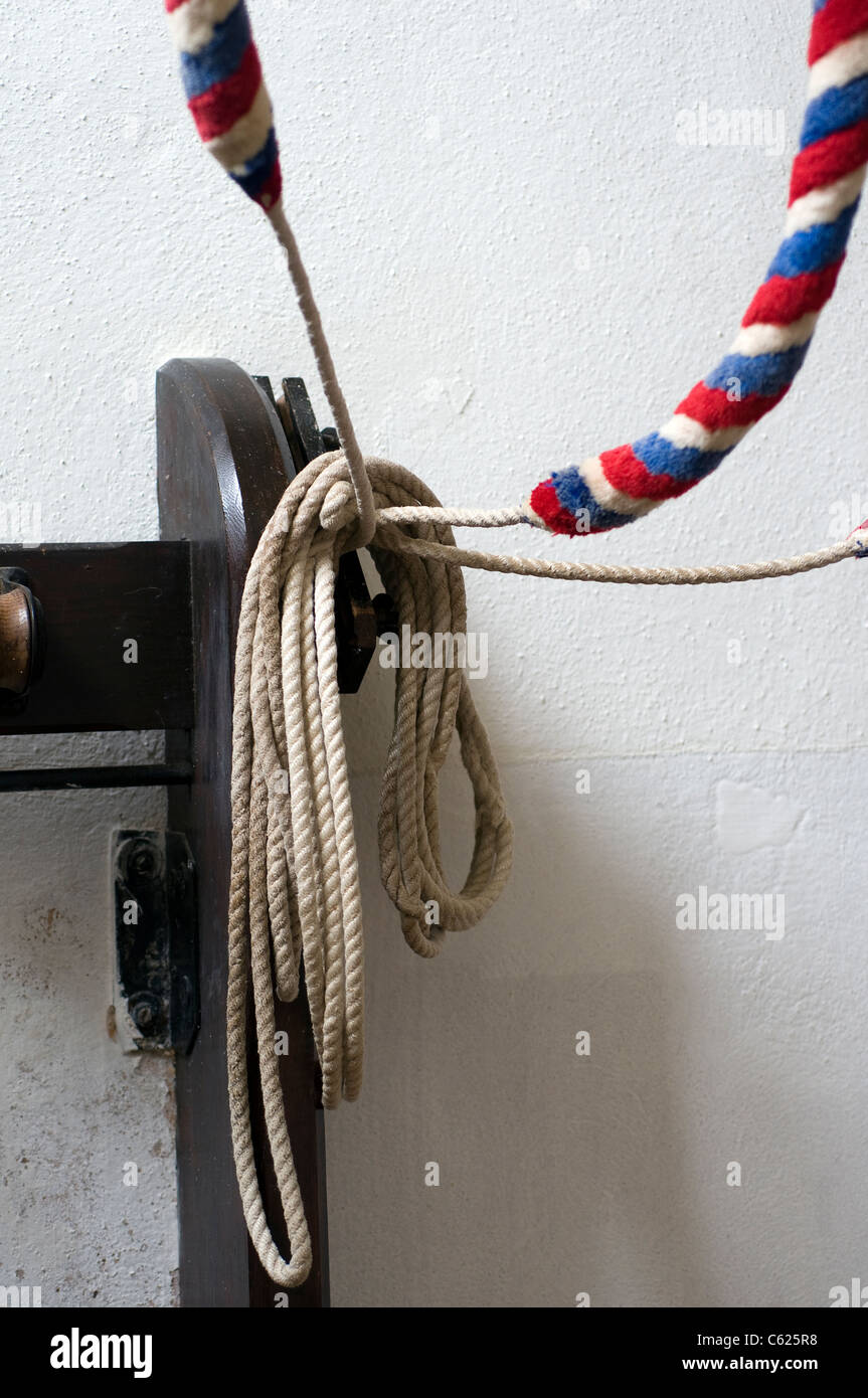 Bell Ropes In English Village Church Bell Ringers Rope In Church Church Bellringing Pulls Sally Five Wooden Frame Stock Photo Alamy