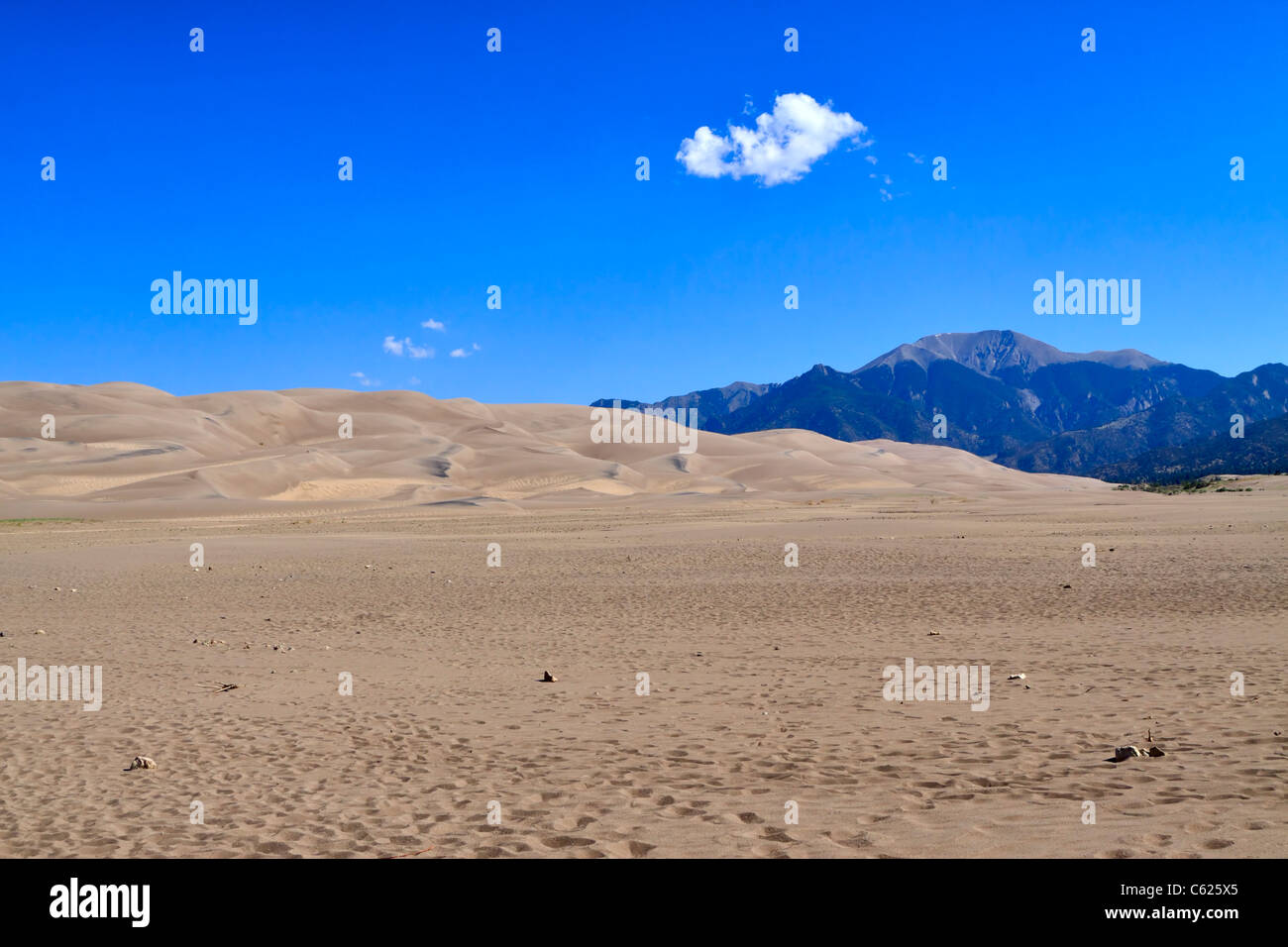 Great Sand Dunes National Park, Colorado. A flat sand sheet surrounds ...