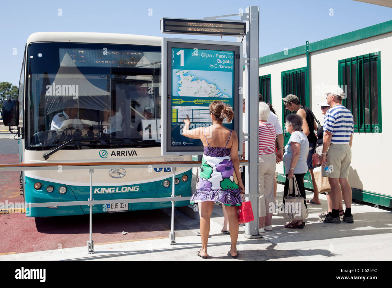 Malta's brand new bus service. Aquamarine coloured buses started to run on 3 July, 2011. Stock Photo