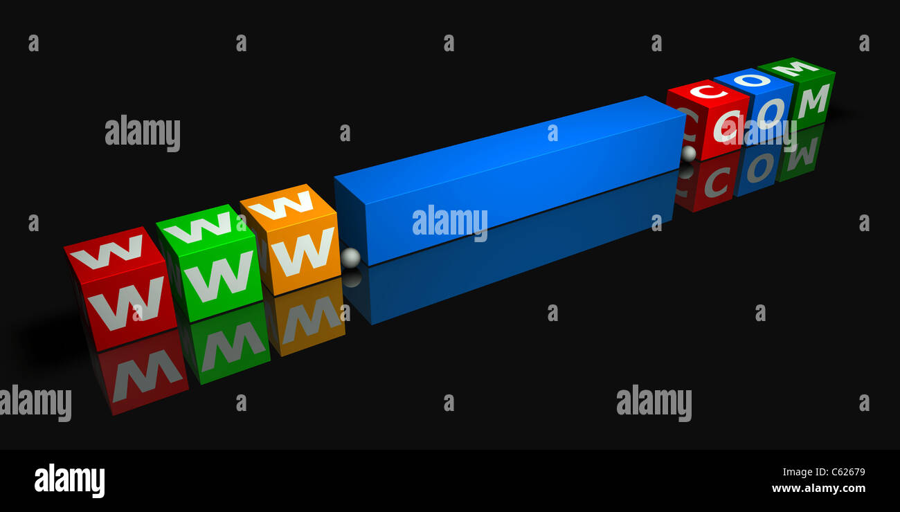 World wide web address in color cubes with dot com over black ...