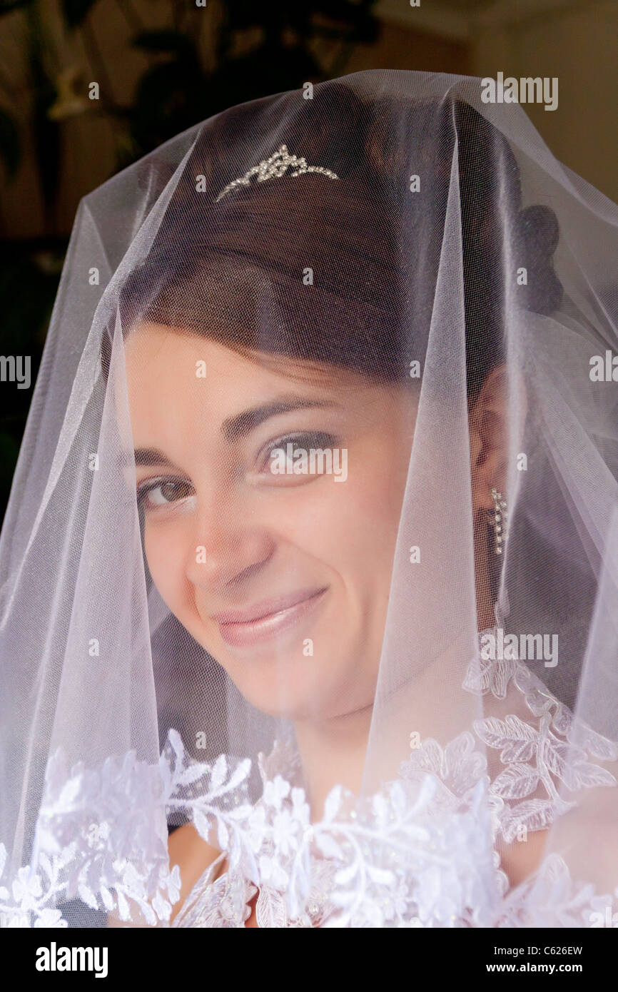 Portrait of the beautiful bride under a veil Stock Photo - Alamy