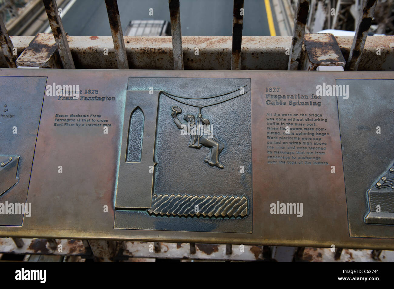 Bronze plaque, Brooklyn bridge, New York City, Manhattan, USA. Stock Photo