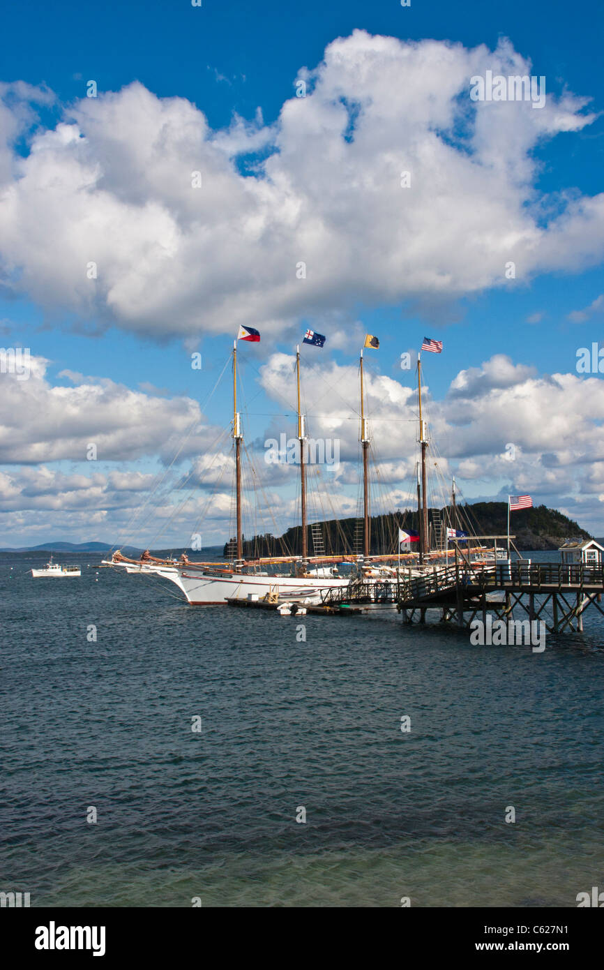 Tall ship docked at Bar Harbor, Maine. Ship is available for tours. Stock Photo