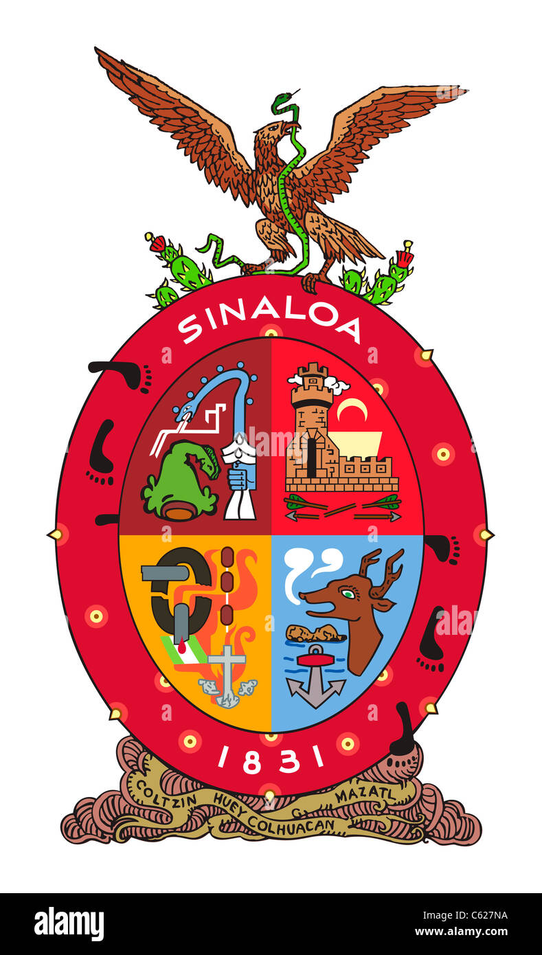 Coat of arms of Sinaloa state of Mexico ; isolated on white background. Stock Photo