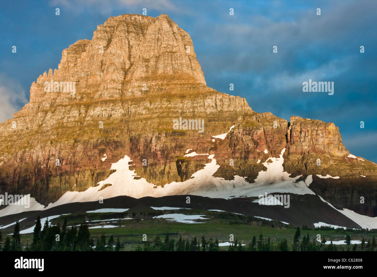 Clements Mountain in early morning sunlight, at Logan Pass in Glacier National Park in Montana. Stock Photo