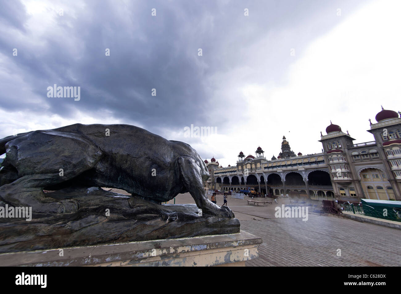Mysore[RM]Tiger jumping, on, Mysore,Royal,Palace. Stock Photo