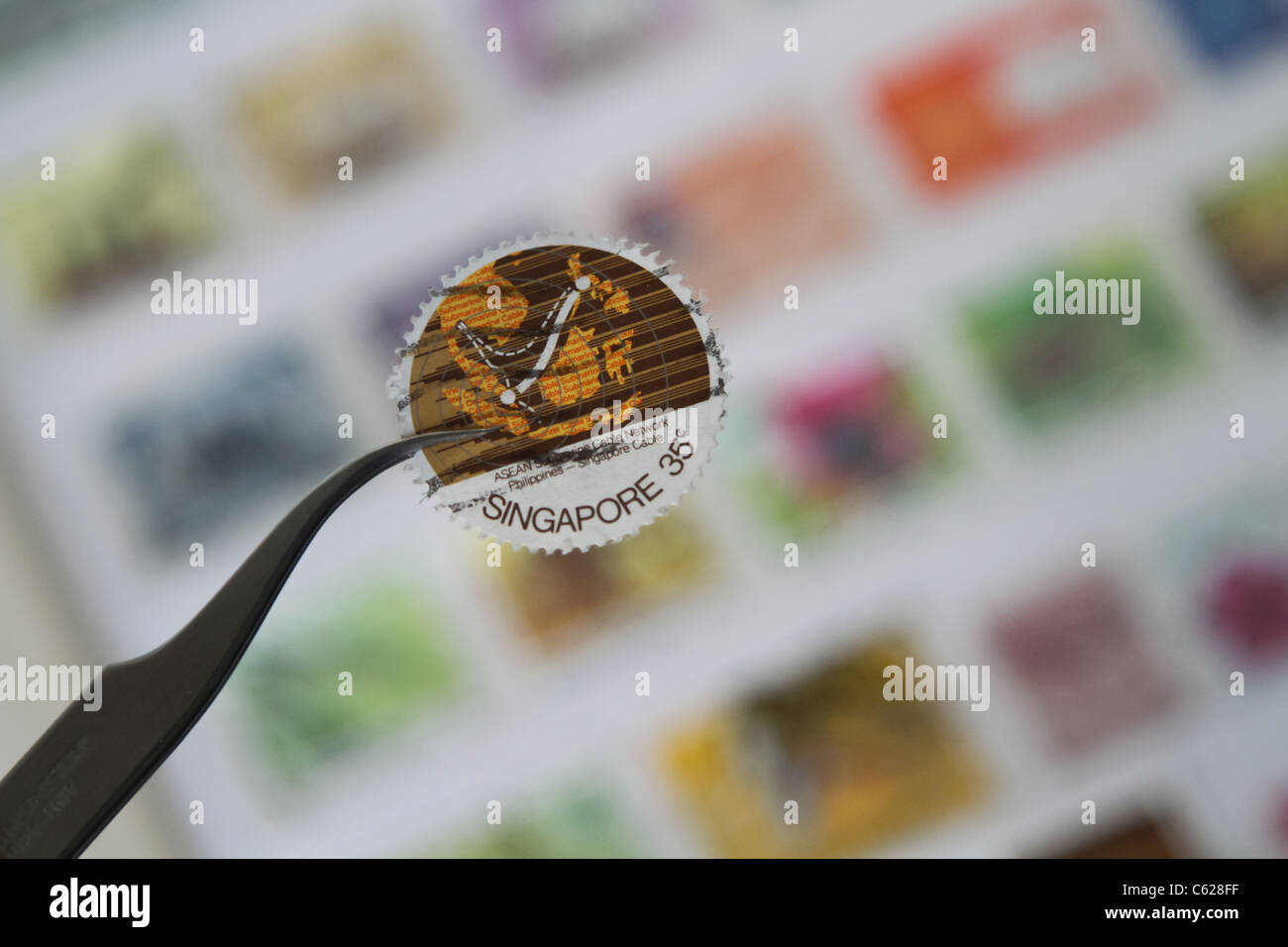 circular Singapore stamp stamp collection Stock Photo Alamy