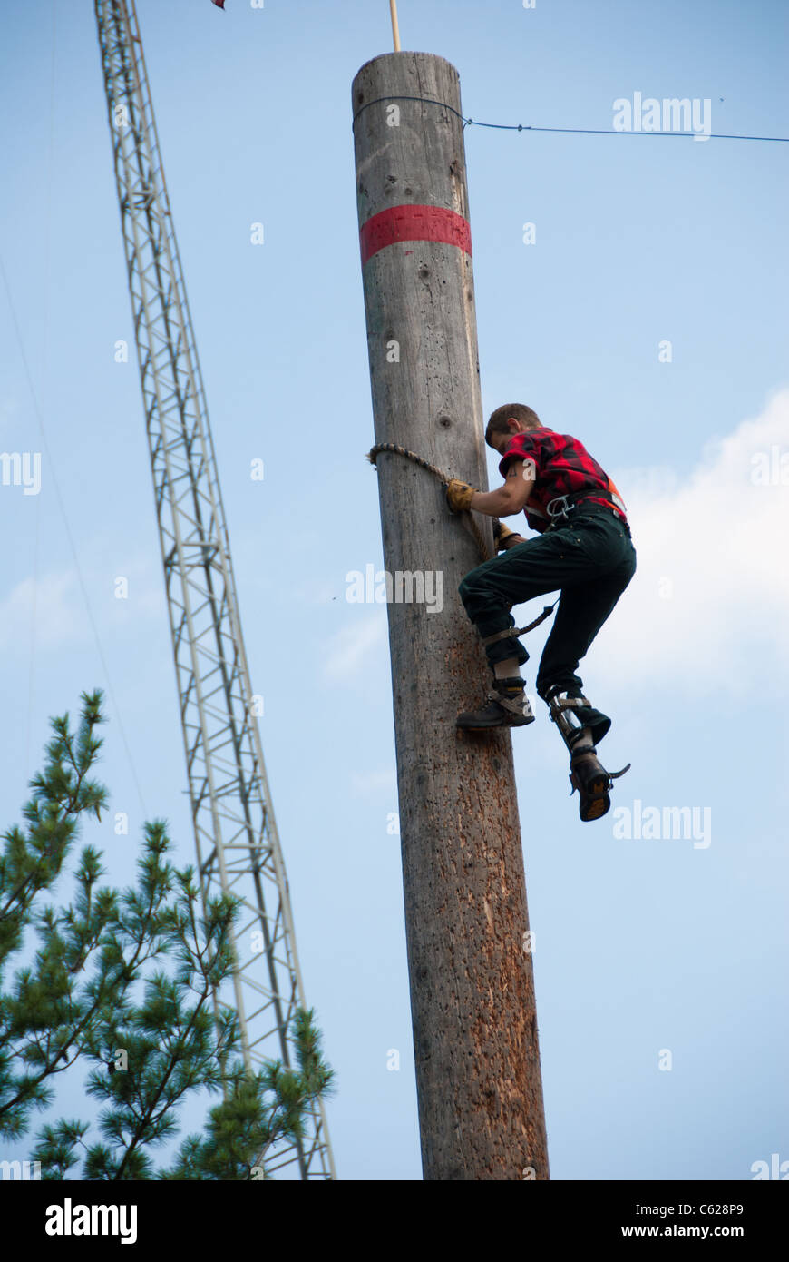 A lumberjack participates in Scheer's Lumberjack Show at Kennywood Park