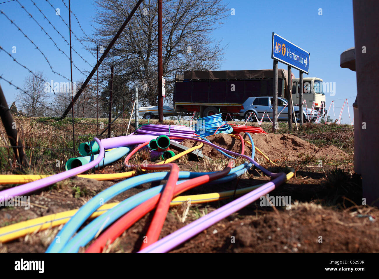 Fibre optic cable being installed alongside the 600km N3 highway