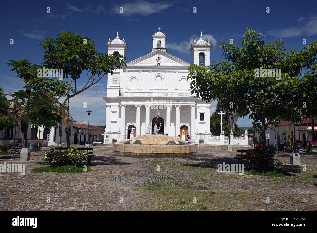 Iglesia Santa Lucìa as viewed from Parque Centenario in Suchitoto, Cuscatlan, El Salvador, Central America Stock Photo