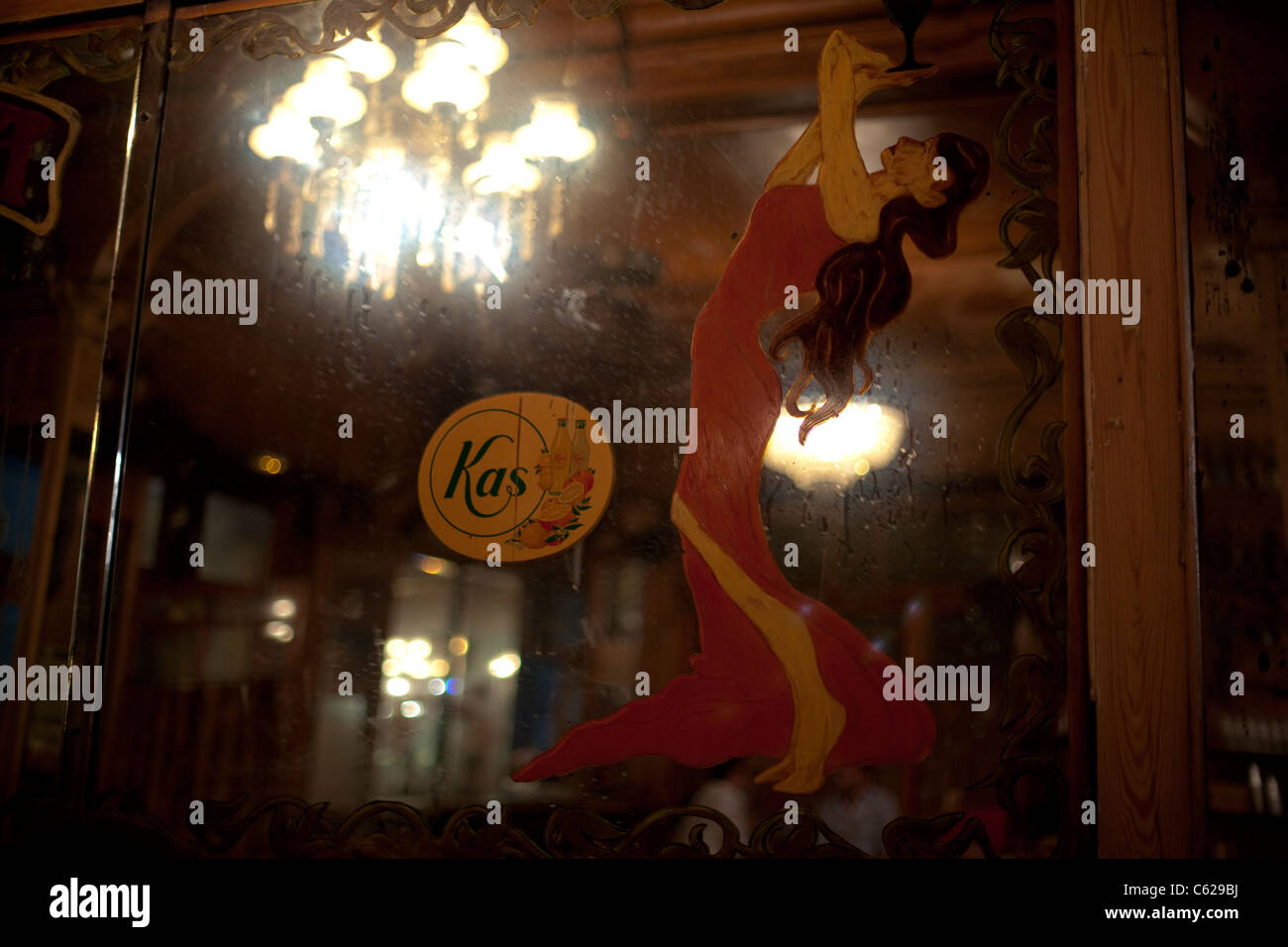 Mirror drinking in the 200 year old Marsella absinthe bar, Barcelona Stock Photo