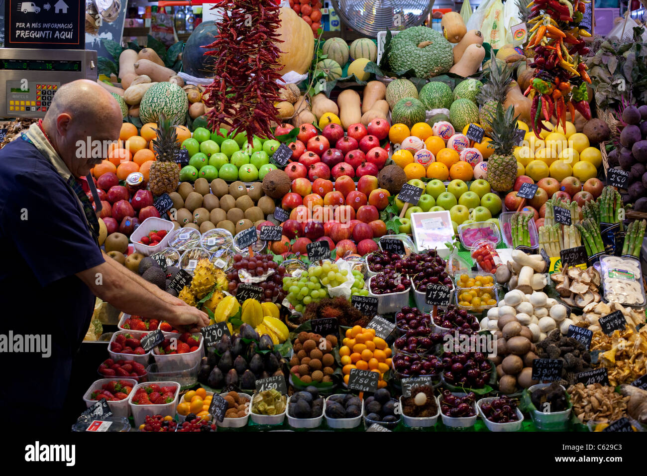 Fruit stall at the La Boqueria Market, Barcelona Stock Photo