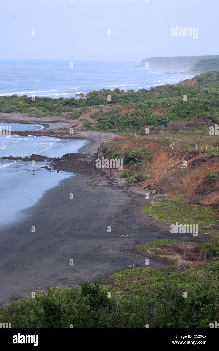 Lush green coast. Las Flores, Usulutan, El Salvador, Central America Stock Photo