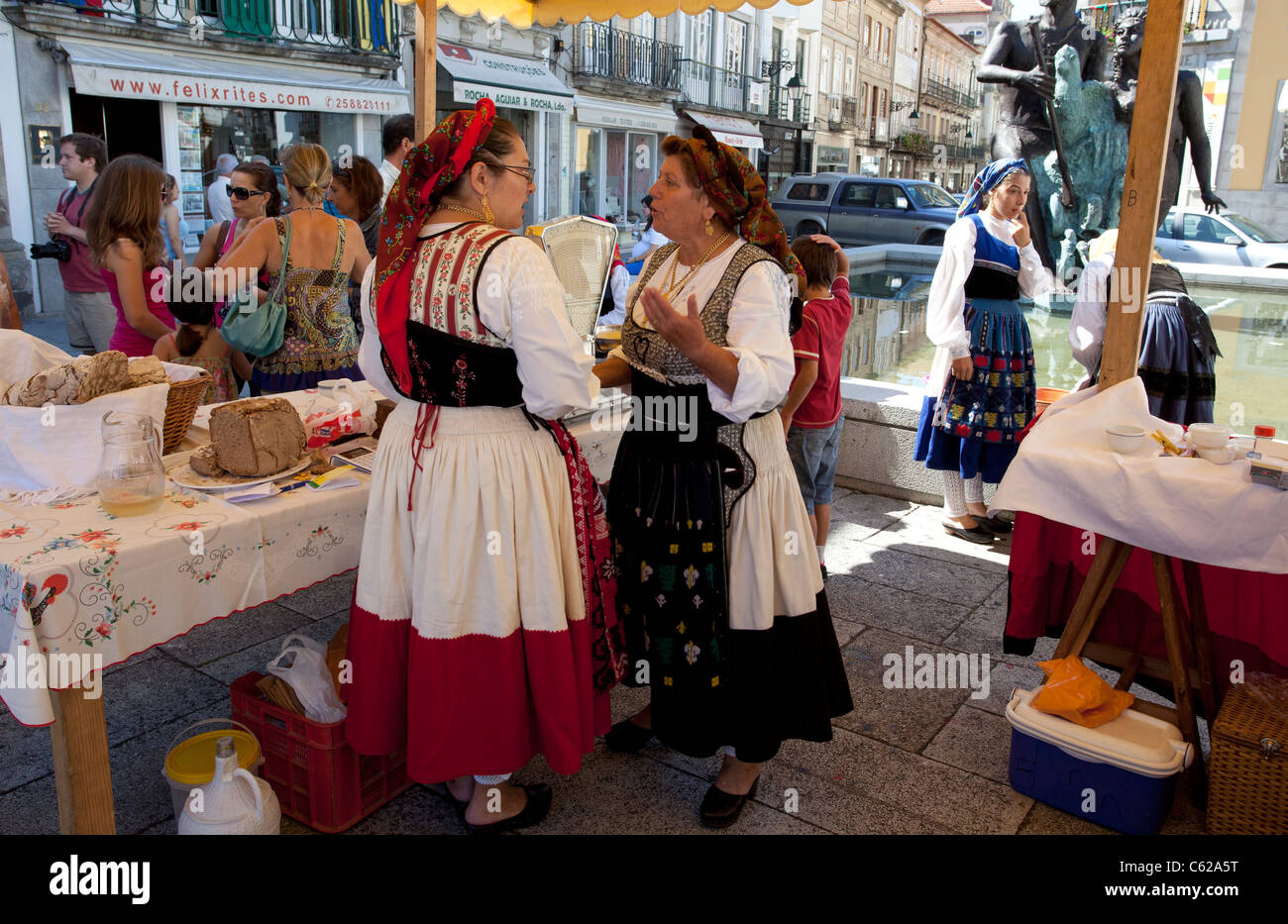 Portugese ladies chatting in national dress. Stock Photo