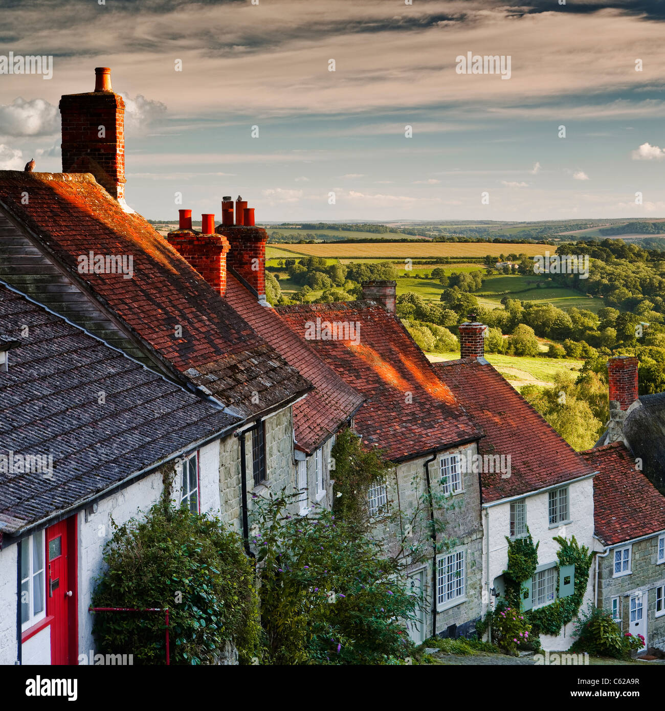 The iconic and classic view from Gold Hill in Shaftesbury, Dorset. The