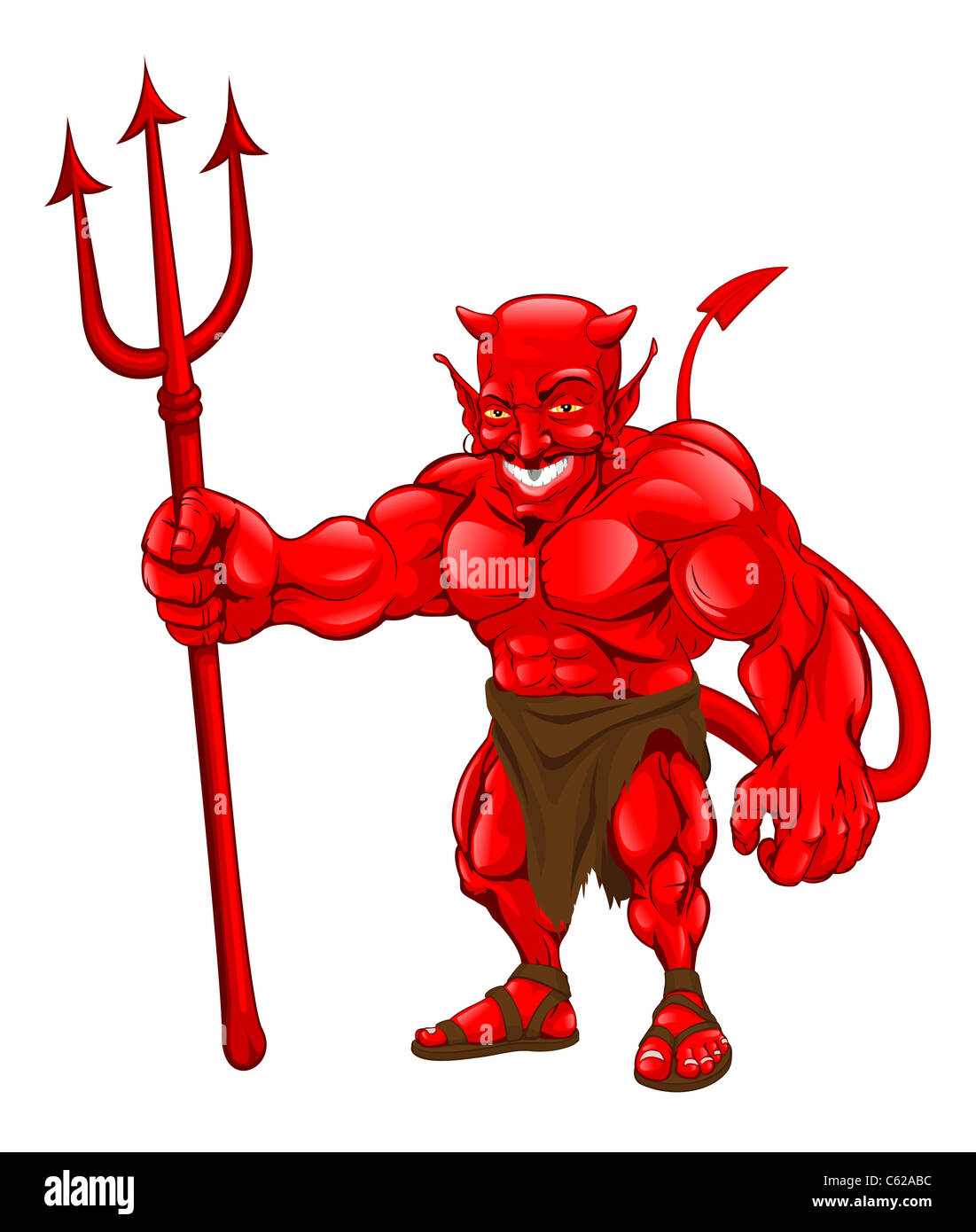 A devil cartoon character illustration standing with pitchfork Stock Photo