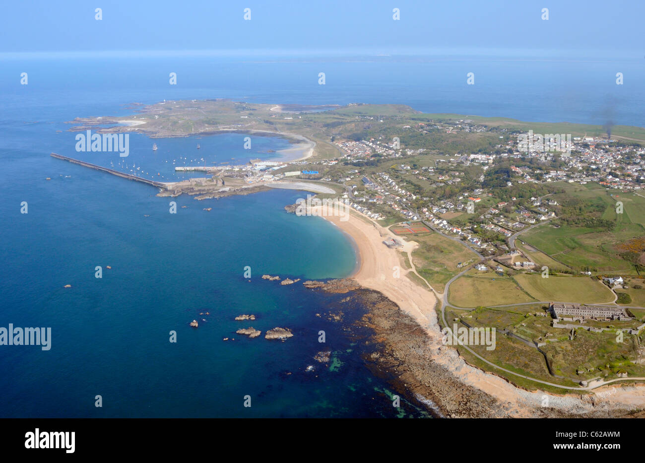 Aerial view of Alderney, Channel Islands Stock Photo