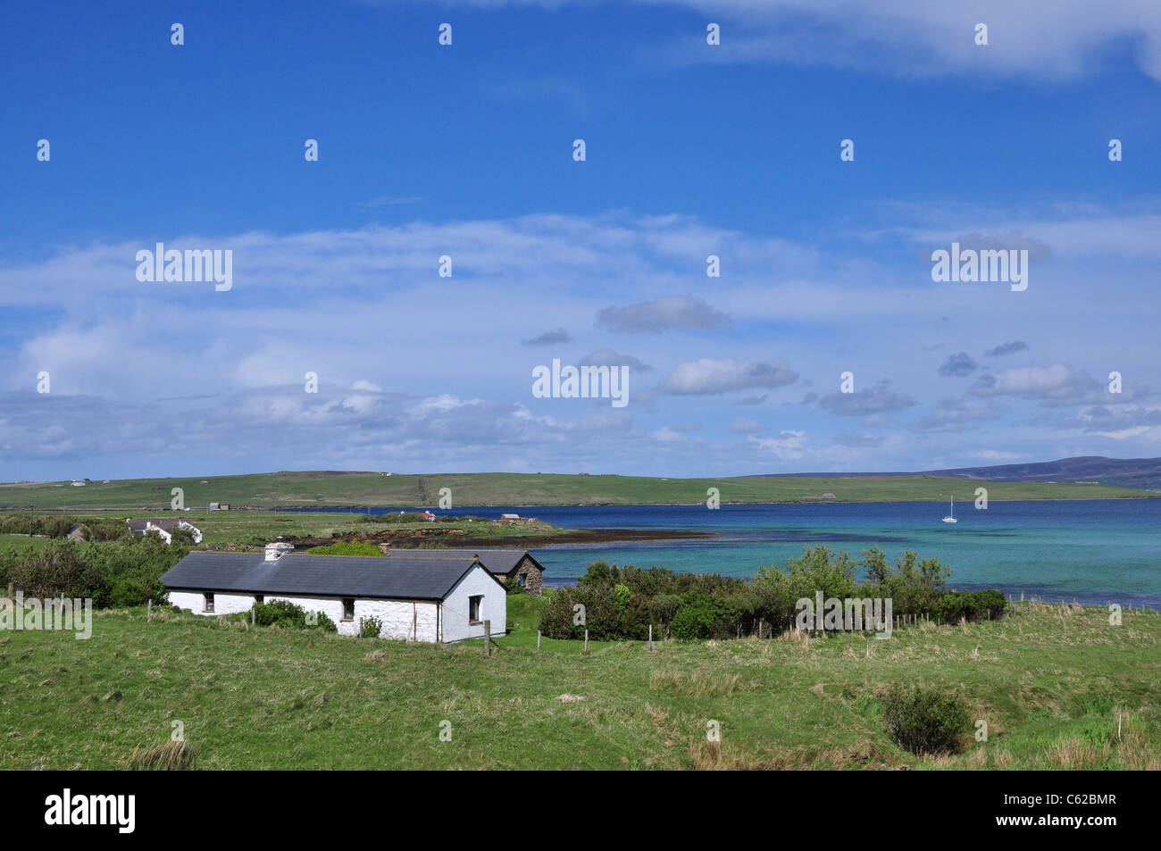 The farm cottage and pasturage at the Island of Hoy, Orkney, Scotland. Stock Photo