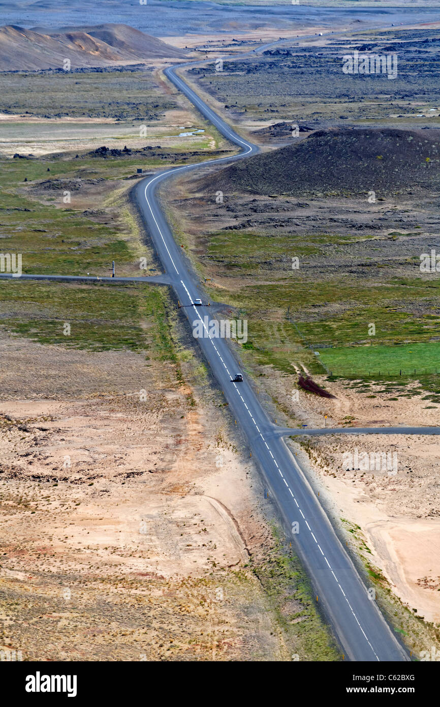 Route 1, the ring road, at Hverir, Iceland Stock Photo