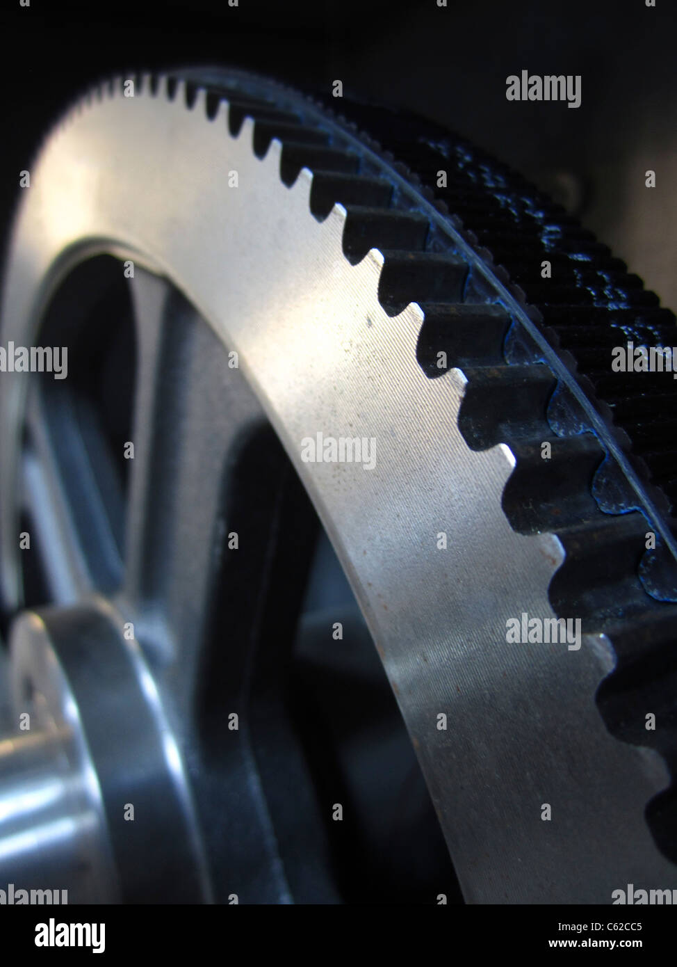 Part of gears with a toothed belt, industry equipment Stock Photo Alamy