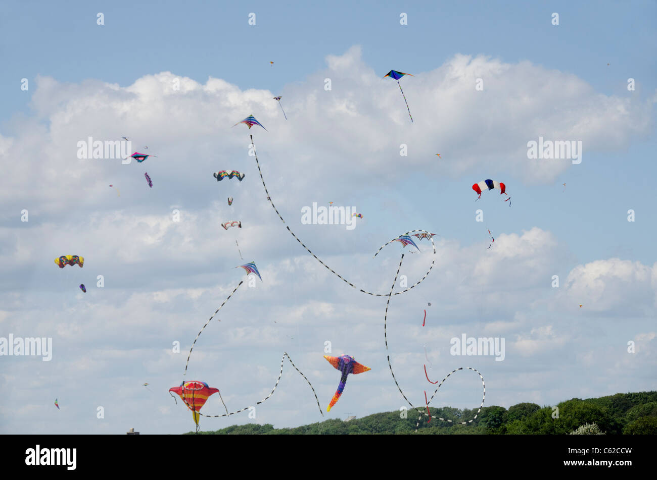 Rhode Island, Newport. Kite flying at Brenton Point State Park on Ocean