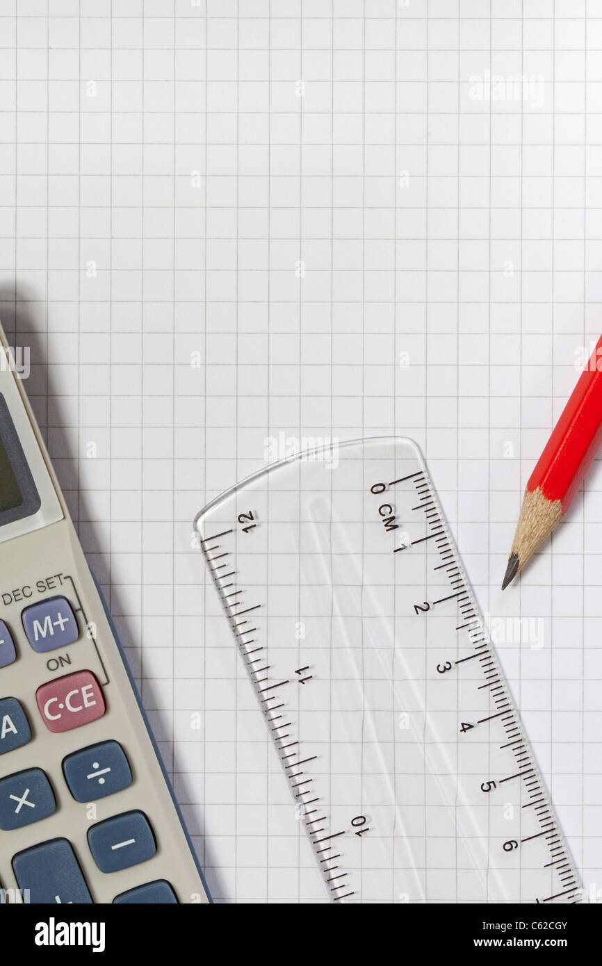 Drawing equipment on squared paper Stock Photo