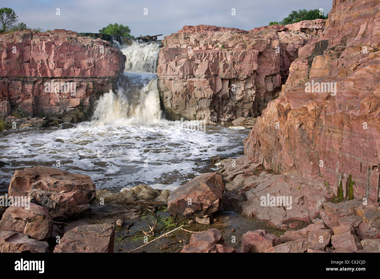 Sioux Falls in South Dakota. Sioux Falls Park waterfall on Big Sioux