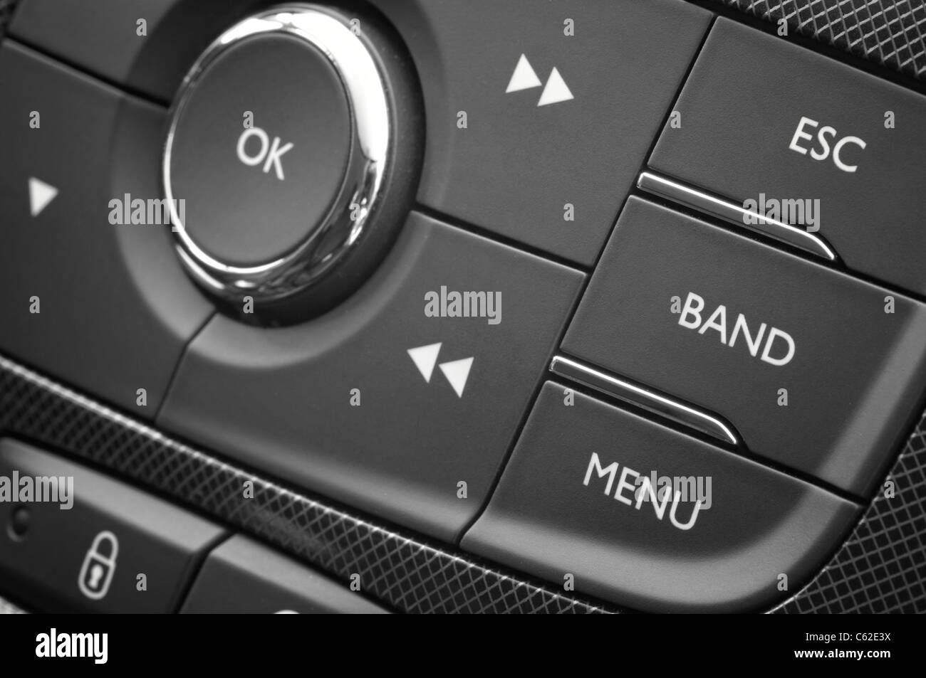 Close up of an modern automotive dashboard with control buttons Stock Photo