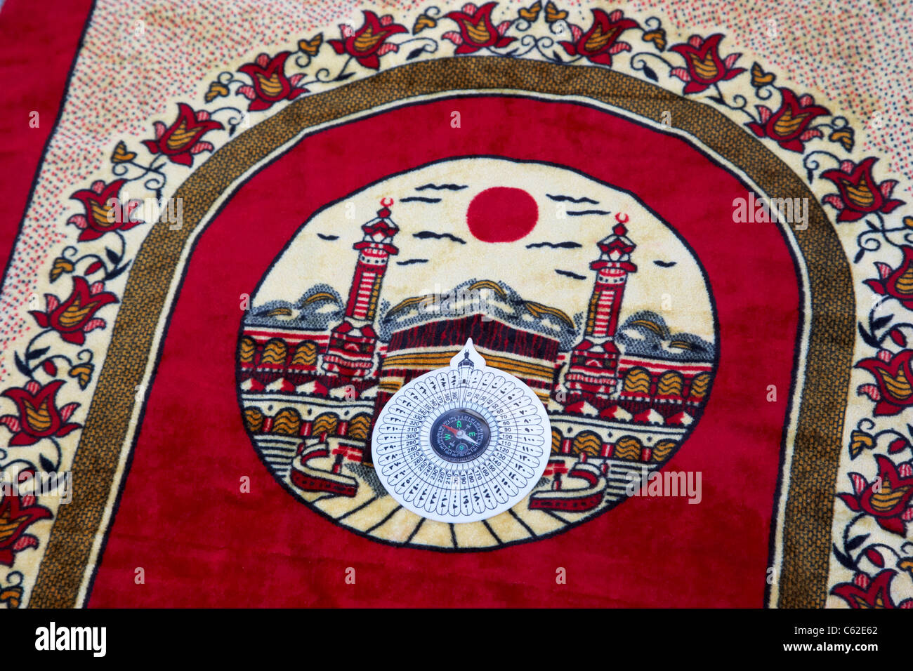 muslim prayer mat with compass Stock Photo