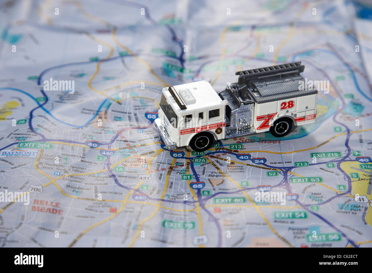 model fire truck on a city map of nashville in the usa Stock Photo - Alamy