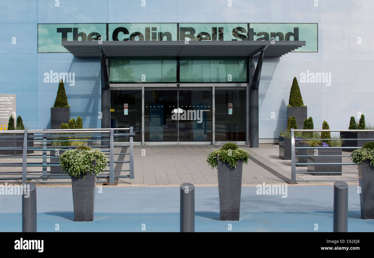 The Colin Bell Stand at the Etihad Stadium, the ground of Manchester