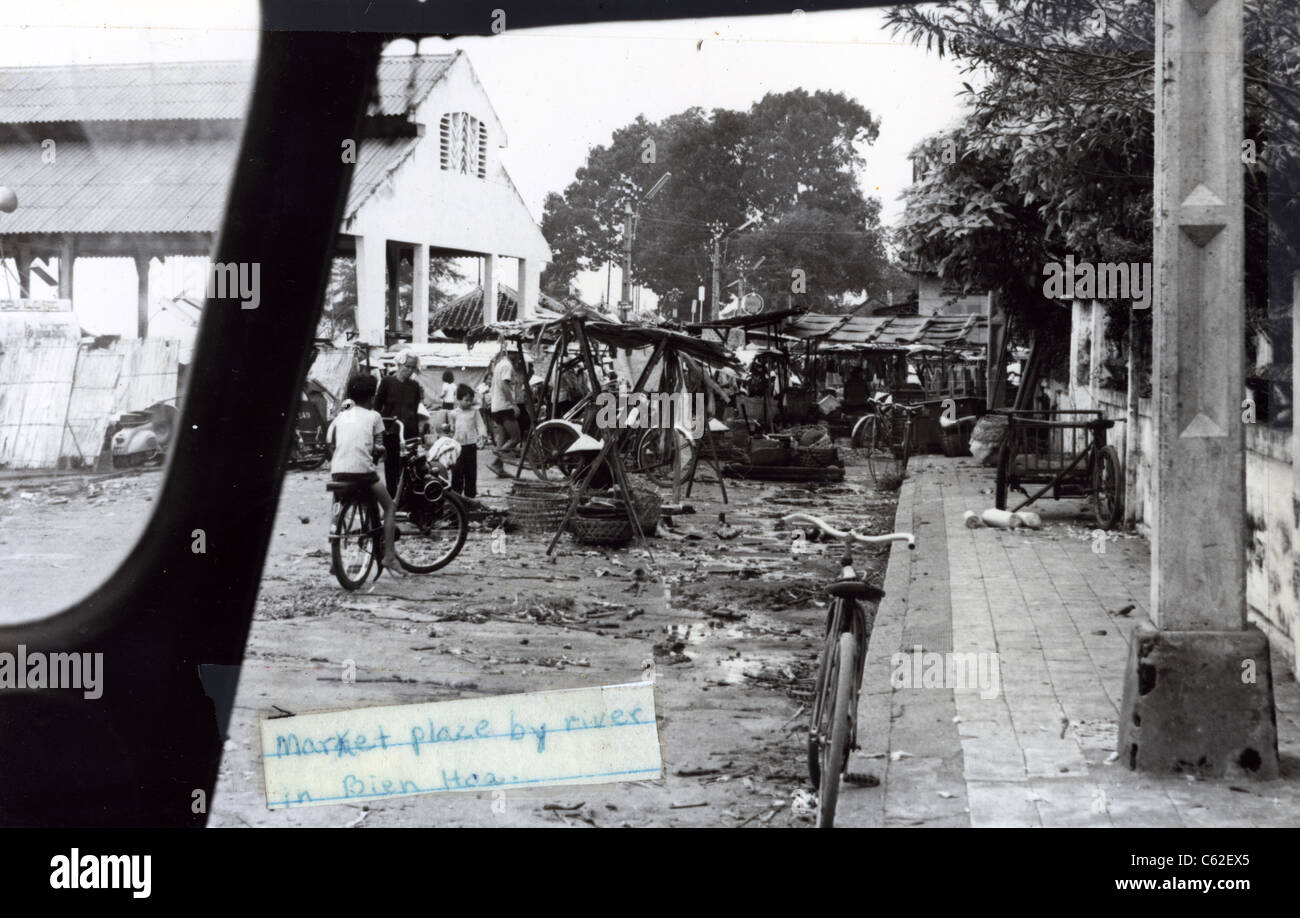 Street scene of the market near the river in Bien Hoa, Vietnam in 1965 taken by a U.S. soldier of the 173rd Airborne Bridgade wh Stock Photo