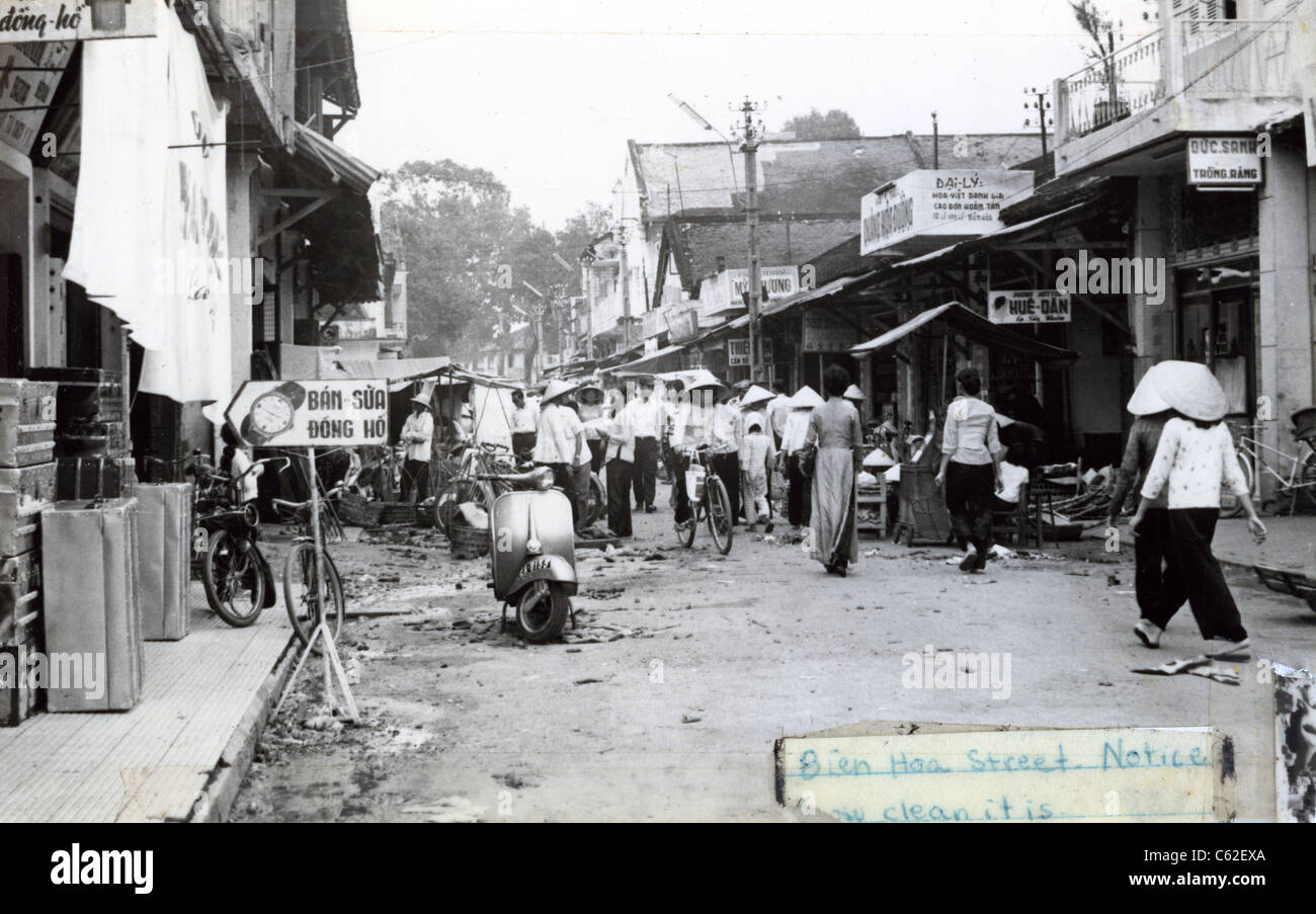Street scene of Bien Hoa, Vietnam in 1965 taken by a U.S. soldier of the 173rd Airborne Bridgade which was one of the first Amer Stock Photo