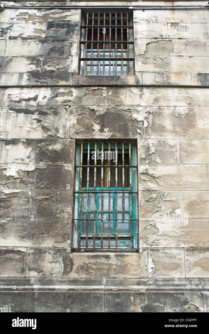 Old jail cell windows in Montesano, Washington State, USA Stock Photo