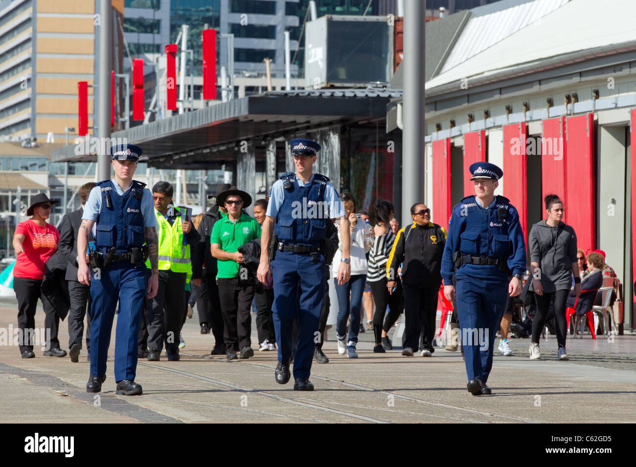 Policemen, Wynyard Quarter, Auckland, New Zealand, Wednesday, August 10, 2011. Stock Photo