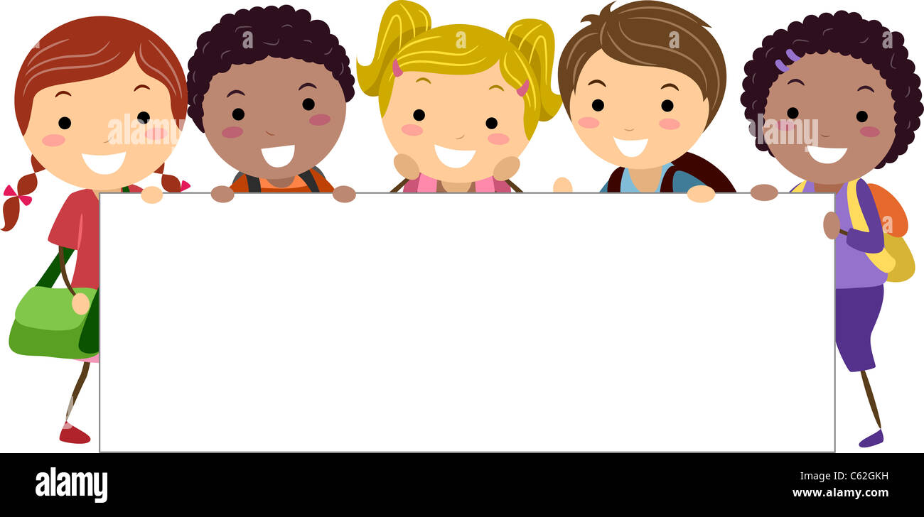 Illustration of Kids Holding a Blank Banner Stock Photo - Alamy