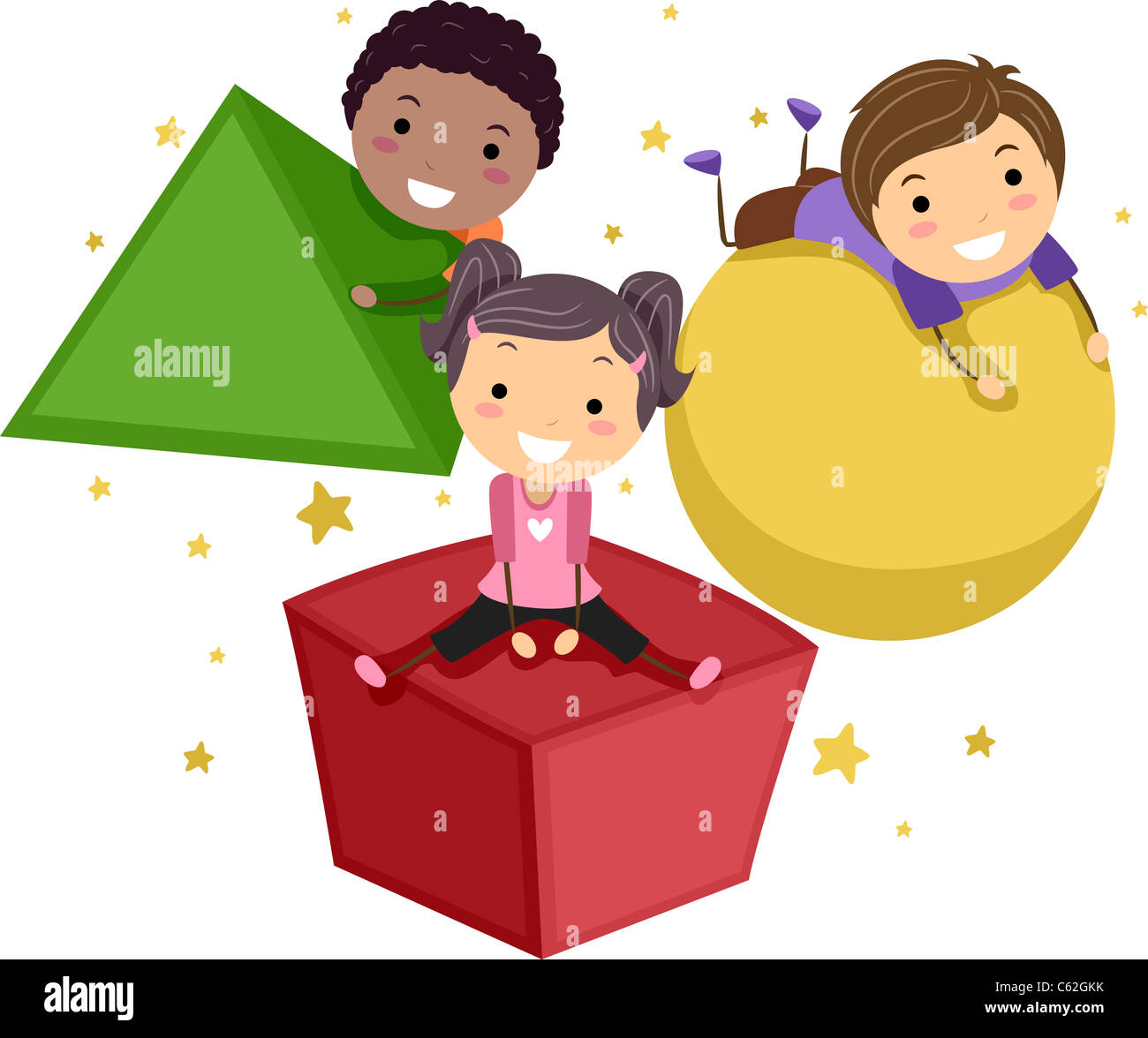 Illustration of Kids Playing with Objects of Different Shapes Stock