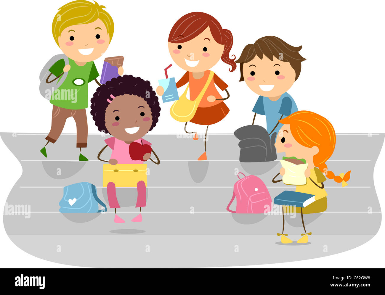 Illustration of Kids Enjoying their Recess Stock Photo