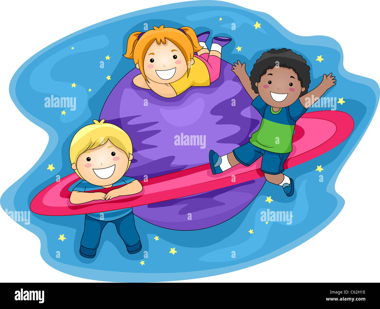 Illustration of Kids Playing in the Outer Space Stock Photo - Alamy