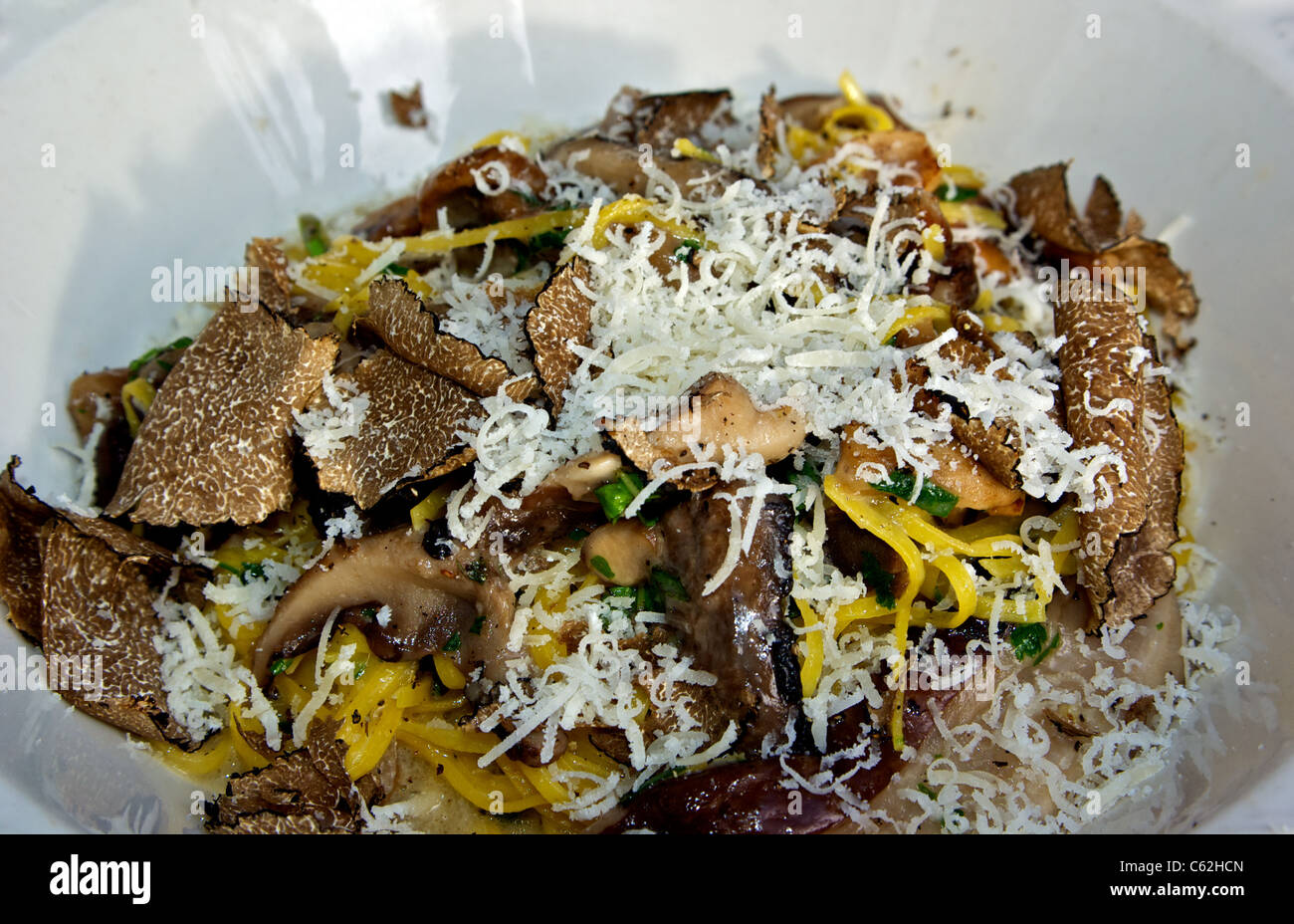 Pasta Sauteed Wild Mushrooms Grated Parmesan Cheese Black Truffle Stock Photo Alamy