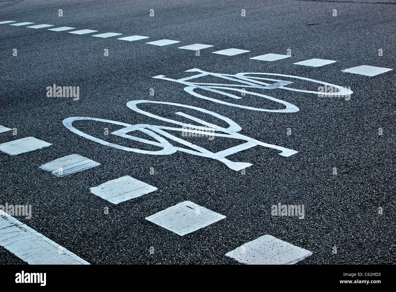 Dedicated bicycle lane painted marking Hornby Street Vancouver Stock Photo
