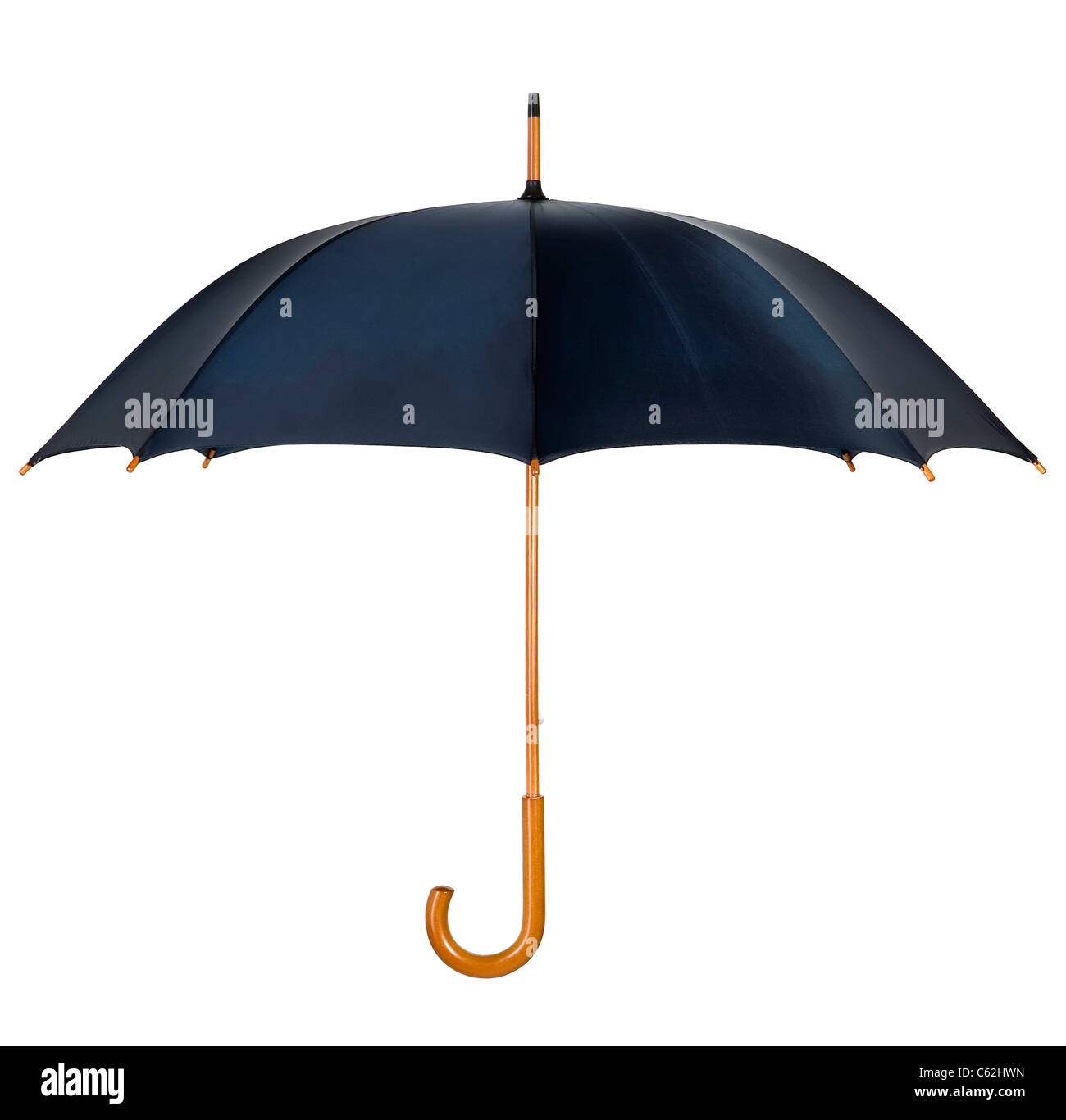 Black umbrella with wooden shank and handle Stock Photo