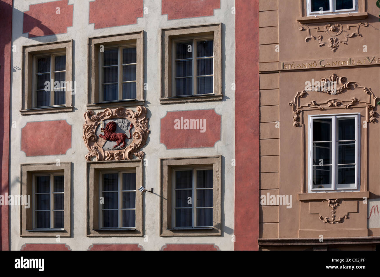 Prague -Baroque windows with beautiful decoration in Czech Republic Stock Photo