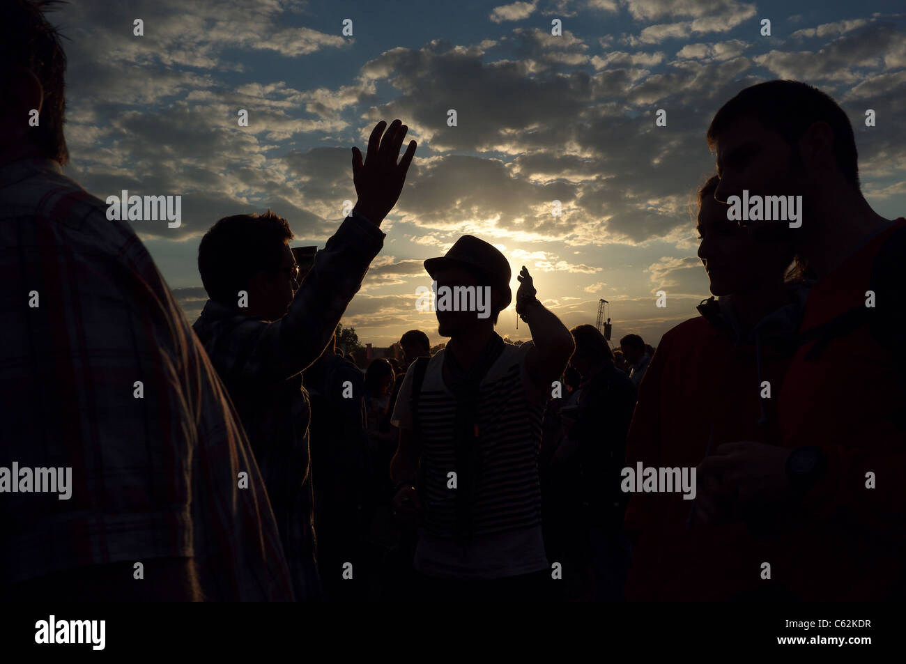 Silhouette of festival crowd Stock Photo