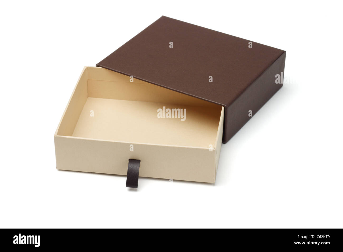 Elevated view of open empty gift box isolated on white background Stock Photo