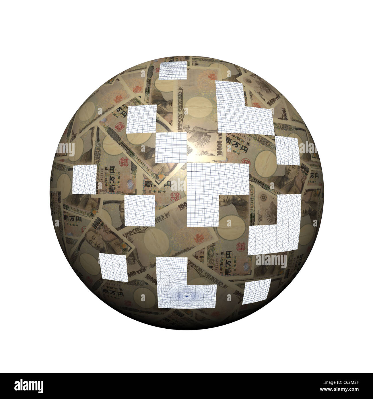 Japanese Yen sphere with missing pieces illustration Stock Photo Alamy