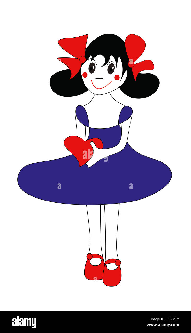 Vector illustration, girl holding a red heart Stock Photo - Alamy